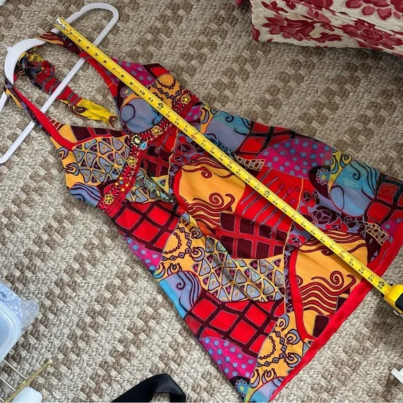 Sue Wong vintage VTG 100% silk flowy halter top Y2K beaded dress bright colors - Picture 13 of 13